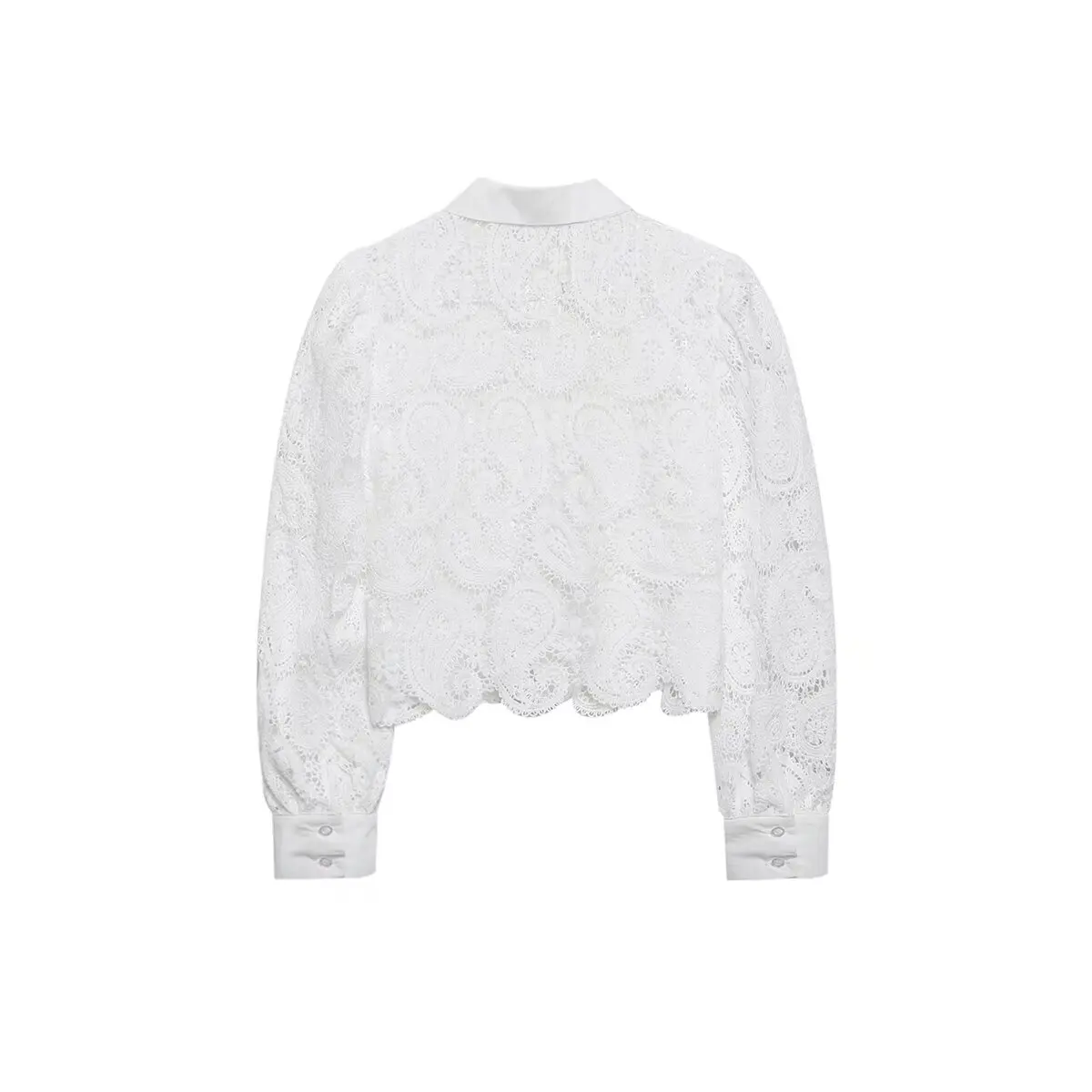 2024 Autumn New Fashion Women\'s European And American Style White Crochet Long Sleeve Lapel Shirt Street Style Casual Top