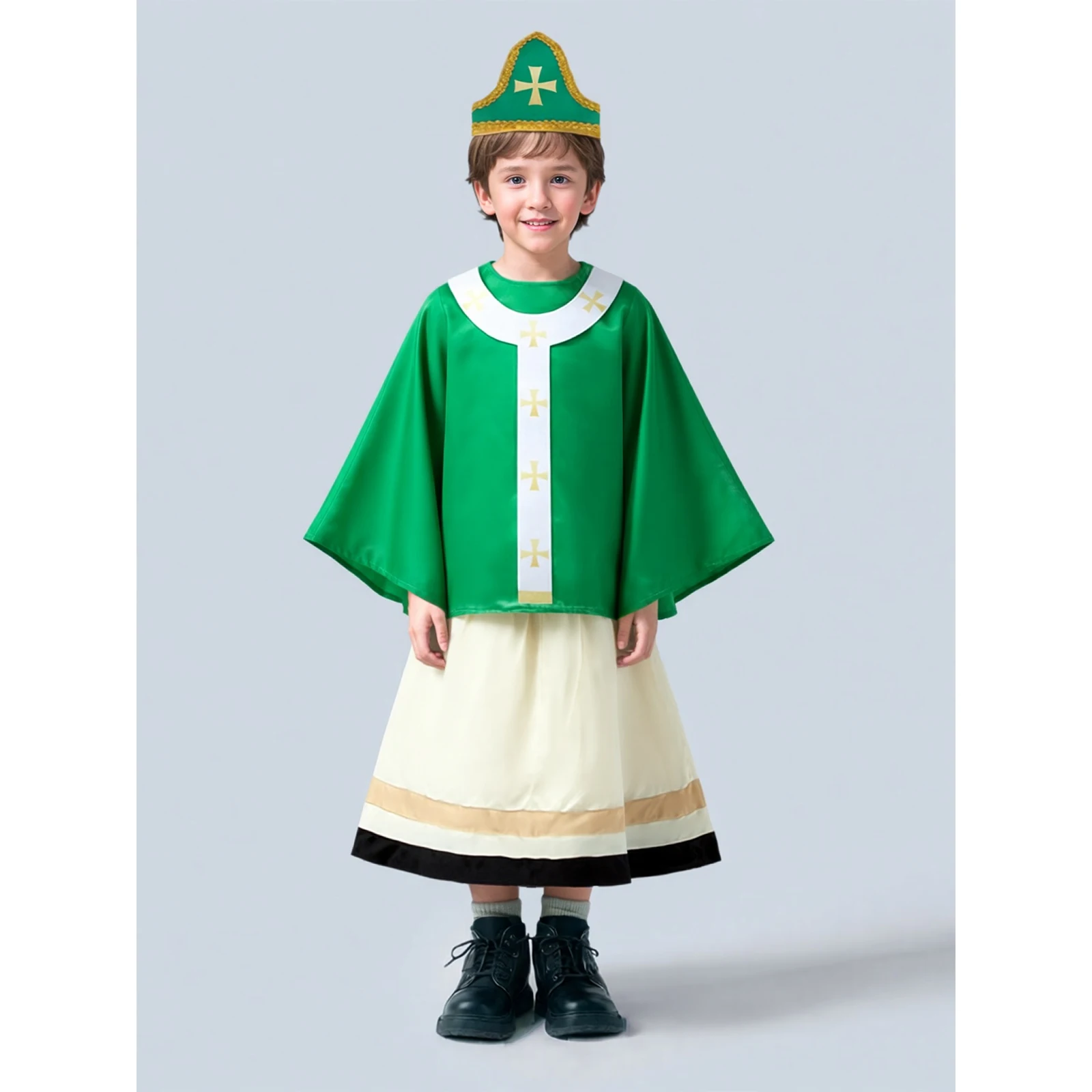 

St. Patrick'S Day Kids Cosplay Costume Irish Wiseman Green Costume with Beard Wand Boys Girls Parade Costume Party Outfit