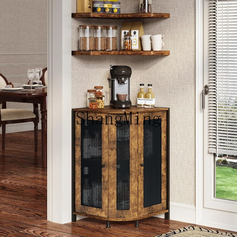 SM Home Kitchen Living Room Corner Wooden Wine Cabinet Three-layer Corner Coffee Cabinet with Storage Rack