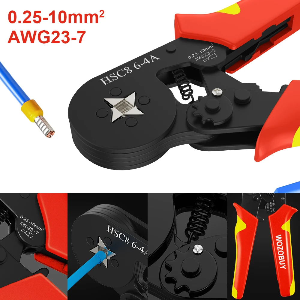 WOZOBUY Tubular Terminal Crimping Pliers HSC8 6-4/6-6A Crimper Wire Mini Ferrule Crimper Tools Hand tool Clamp Terminal kit