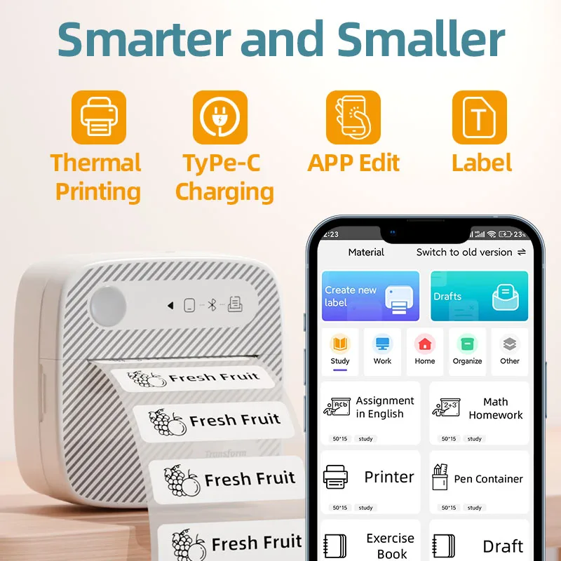 B3 Portable Photo Printer with Bluetooth iOS Android for Inkless Thermal Printing  Sticker Printer Label Maker DIY Toy Kids Gift