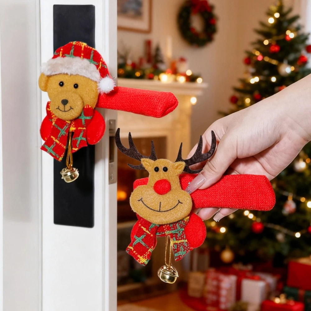 

Christmas Decoration Cartoon Santa Claus with Bells Door Handle Gloves Room Handles Anti-collision Anti-static Protective Covers