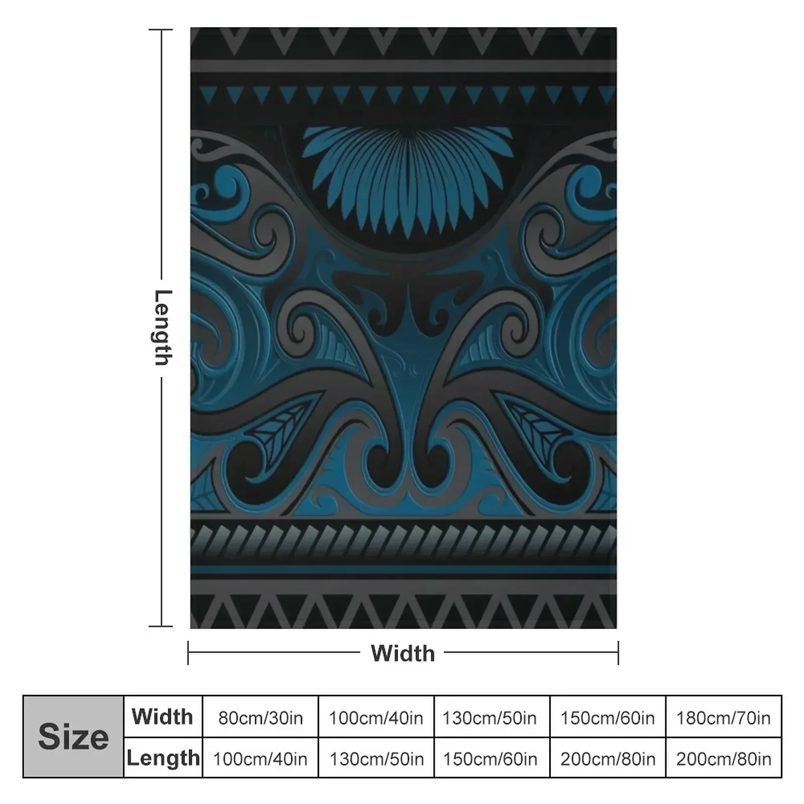 Blue Grey Ornate Maori Design, New Zealand Throw Blanket Designers Flannel heavy to sleep Blankets