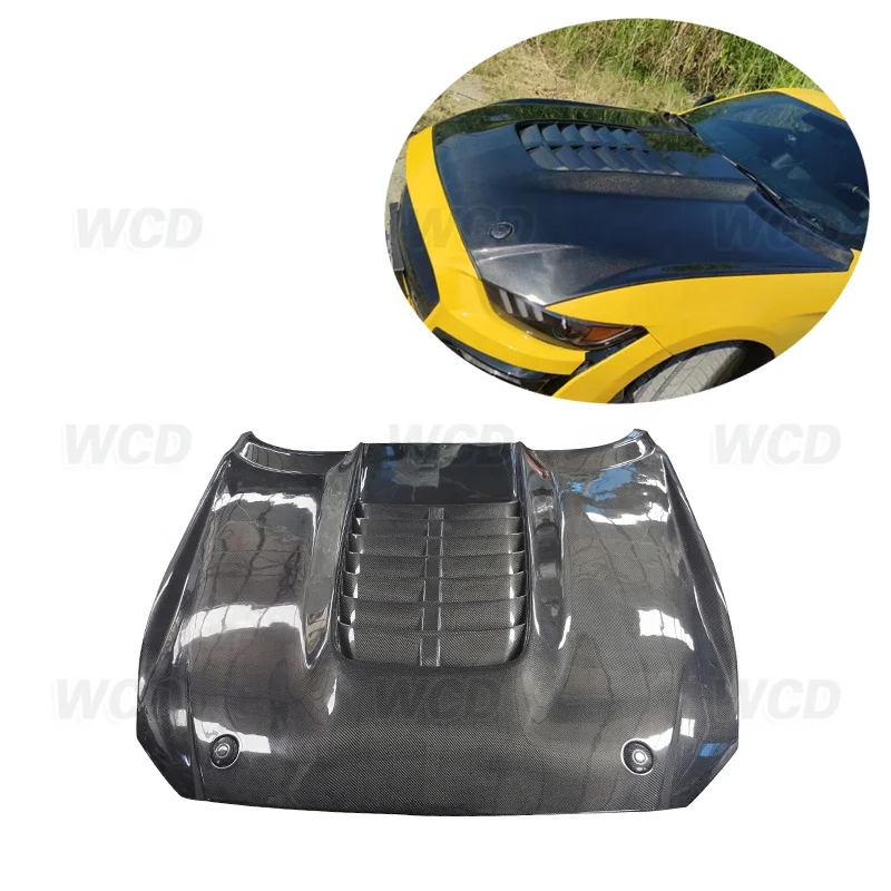 

Auto Car Modification Body Parts Carbon Fiber Material Engine Bonnet Hood for 2015-2021 Mustang Hood GT500 Style