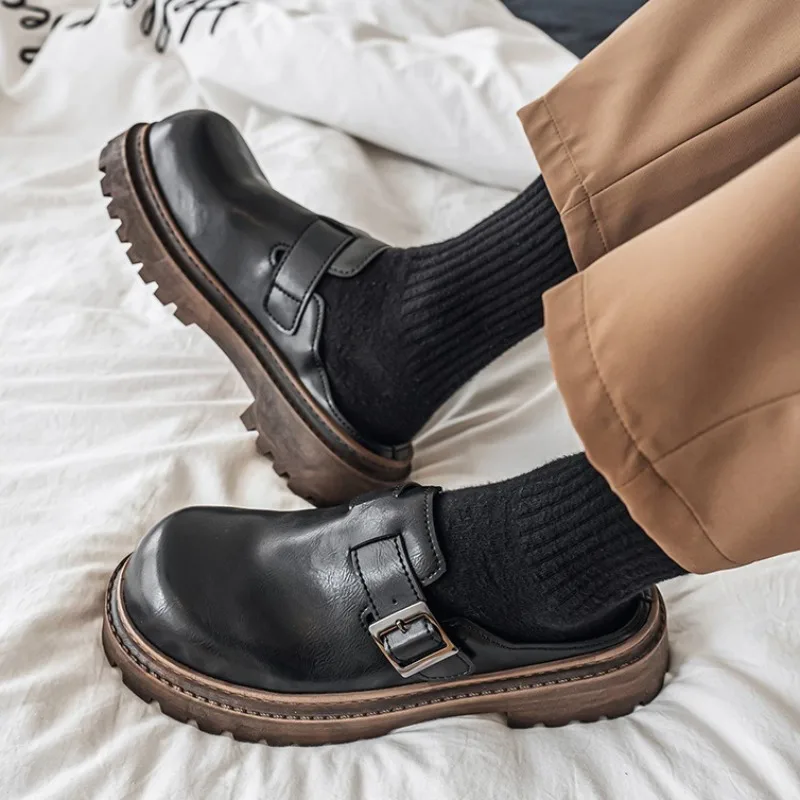 Bolsa masculina cabeça plataforma chinelos tendência seleção de qualidade couro sola grossa dos homens sapatos casuais fora chinelos zapatillas hombre