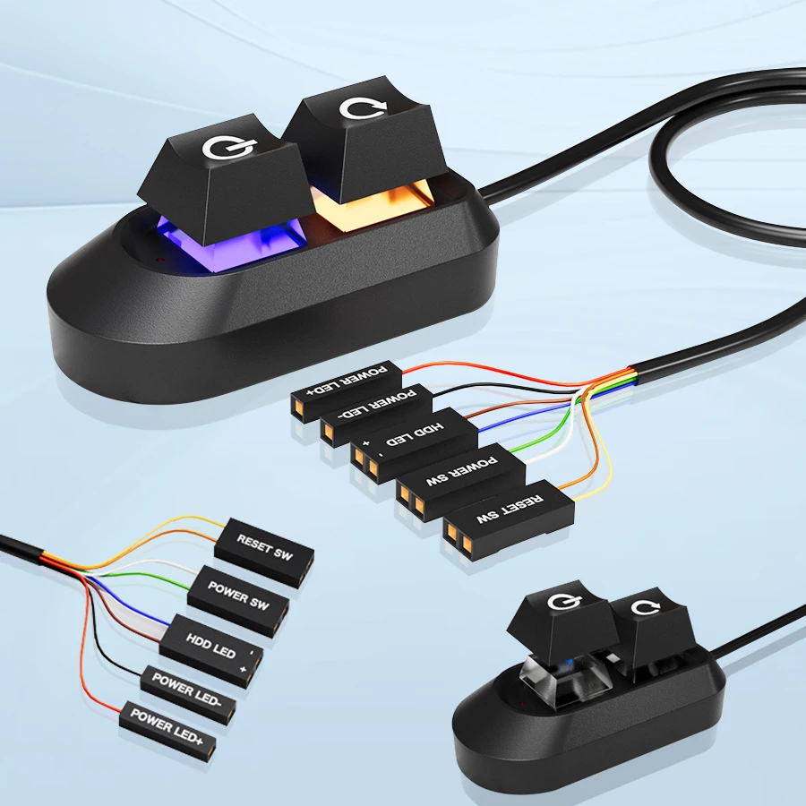 

Computer Desktop Switch PC Motherboard External Start 2M RGB LED Lights PC Power ON/OFF Button Extension Cable Key Switch