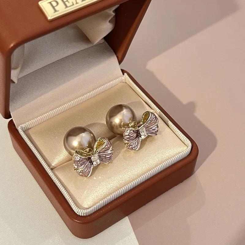 

Elegant Double-sided Imitation Pearl Stud Earrings For Women Korean Crystal Flower Wedding Party Jewelry Gifts