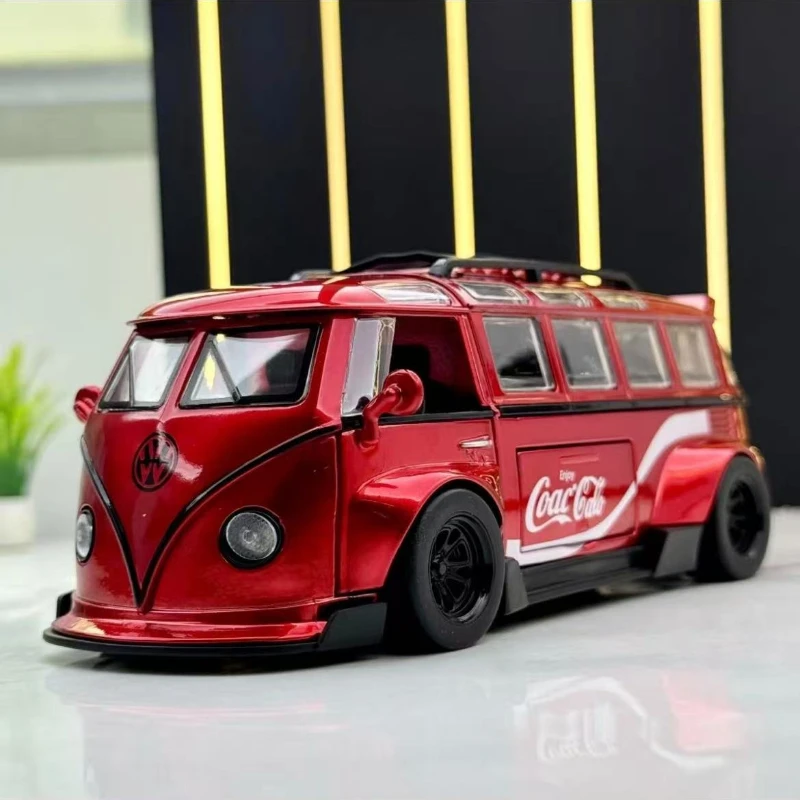 1:32 Volkswagen T1 Bus Sound and Light Alloy Car Model Roof Cover Detachable Children's Toy Pendant Gift