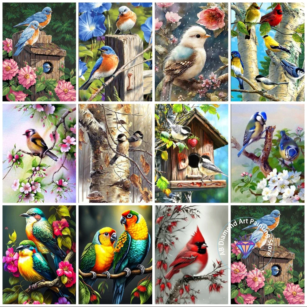

New Bird On The Branch AB Diamond Painting Kit Square Round Diamond 5D DIY Cross Embroidery Handmade Art Adult Gift Home Decor