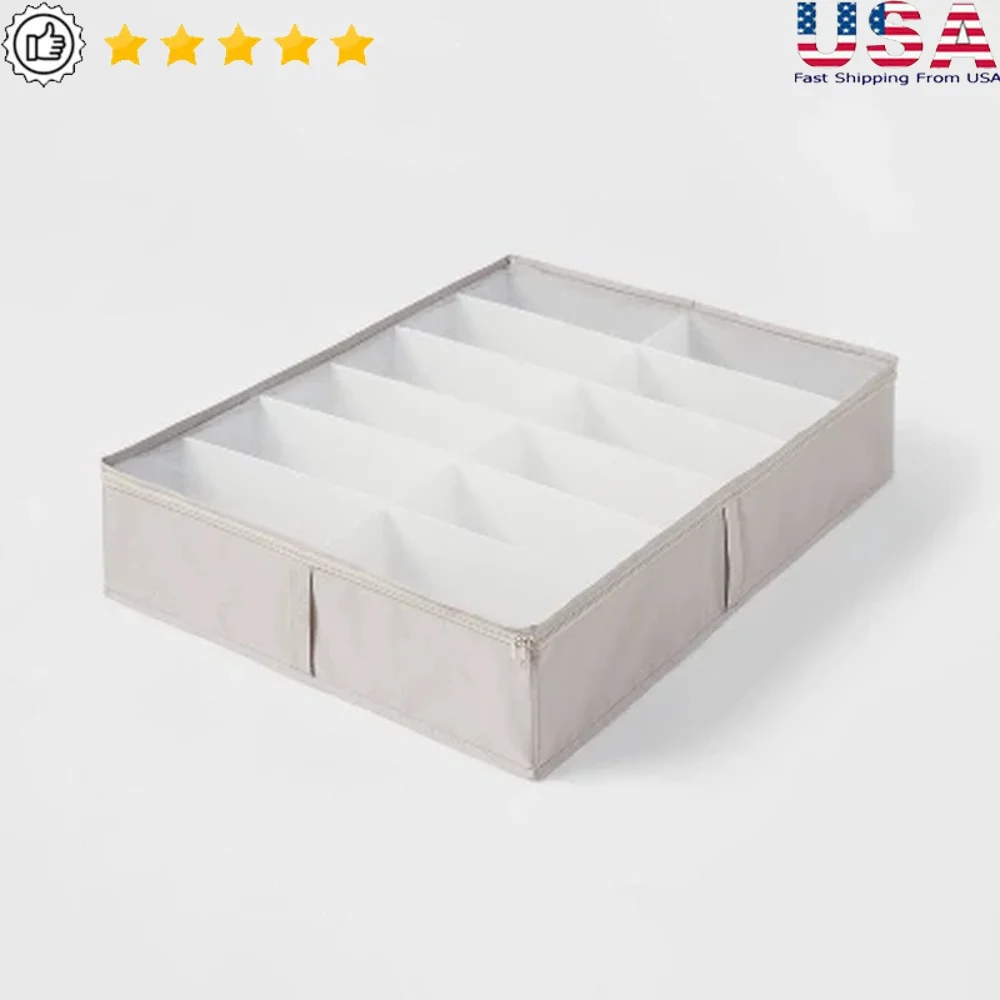 

Underbed Shoe Storage Organizer with Dividers Polyester Fabric 12-Pair Capacity Transparent Cover Soft Lightweight Design