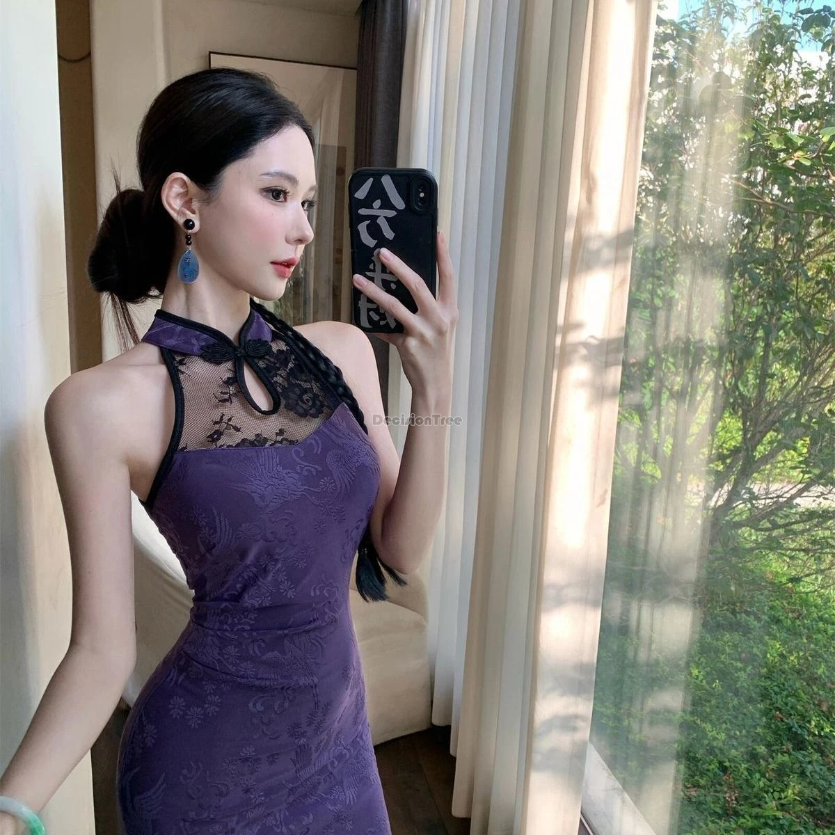 

2025Новое улучшенное кружевное платье Cheongsam без рукавов в китайском стиле, модное утягивающее жаккардовое сексуальное короткое платье с разрезом qipao