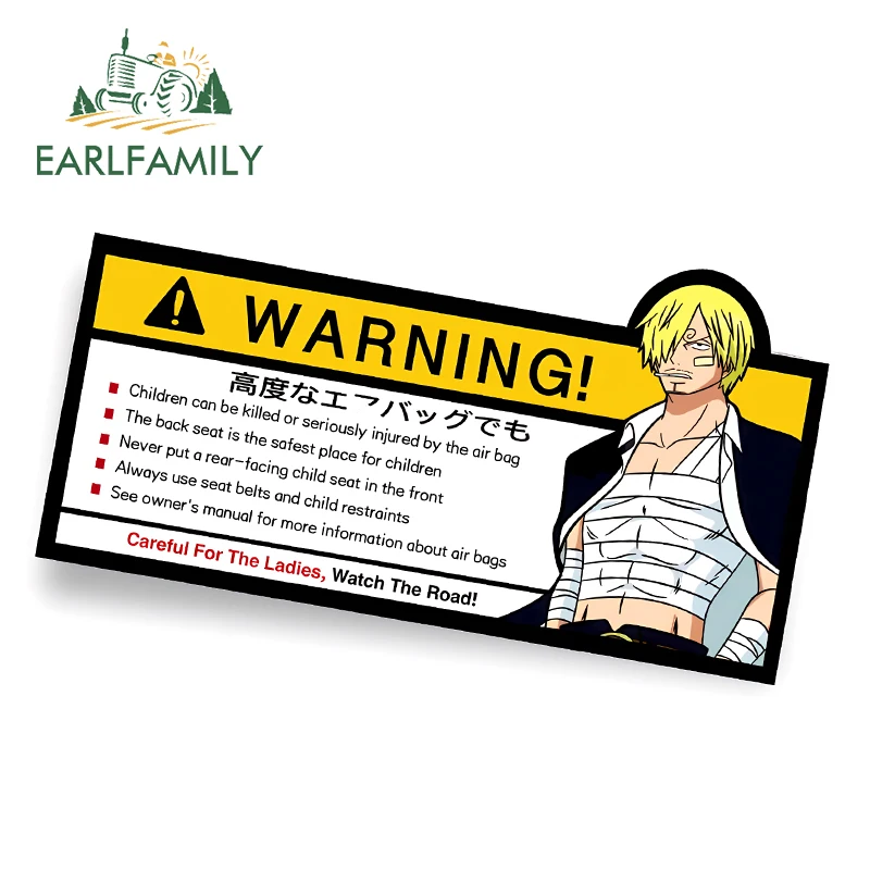 EARLFAMILY 13cm x 7cm Pirate King Sanji Car Sticker Warning Sign Watch The Road Careful for The Ladies Decal JDM Airbag Stickers