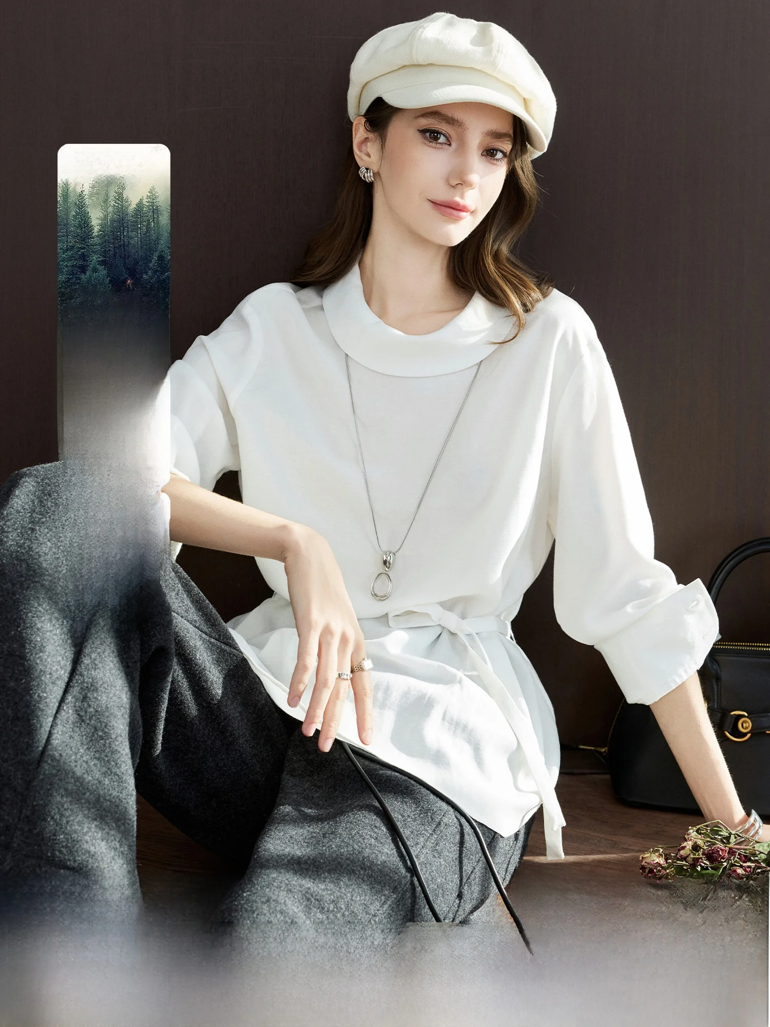 

Lace-up round Ne Women's irt Design Sensation Sisilia Holiday Jute Linen Spring Seasonal Faion Casual Loose Fit Long Sl...