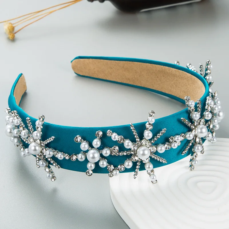 Women Blue Headband New Fashion Casual Crystal Hairband Rhinestone Padded Headwear Turban Classic Adult Hair Accessories