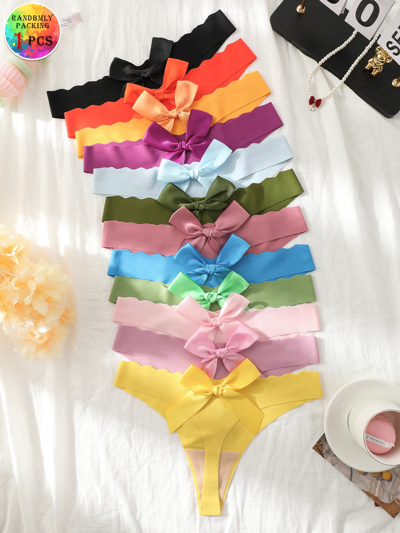 ملابس داخلية نسائية Random1pc مع زخرفة فيونكة كبيرة، مريحة ومثيرة، لون عشوائي