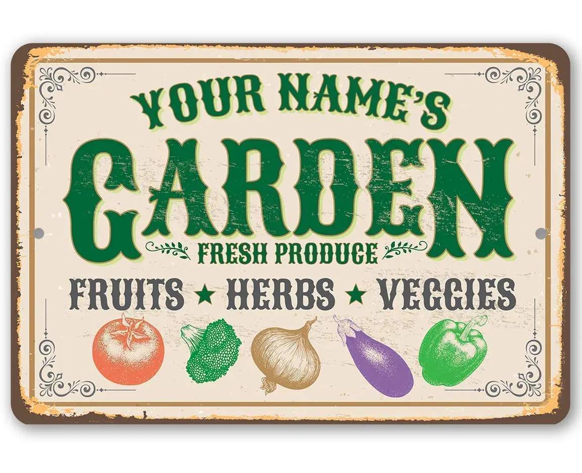 Personalized Garden Sign Decor - Custom Durable Metal Plaque ;  Use Indoor/Outdoor Great Gift for Gardeners Back