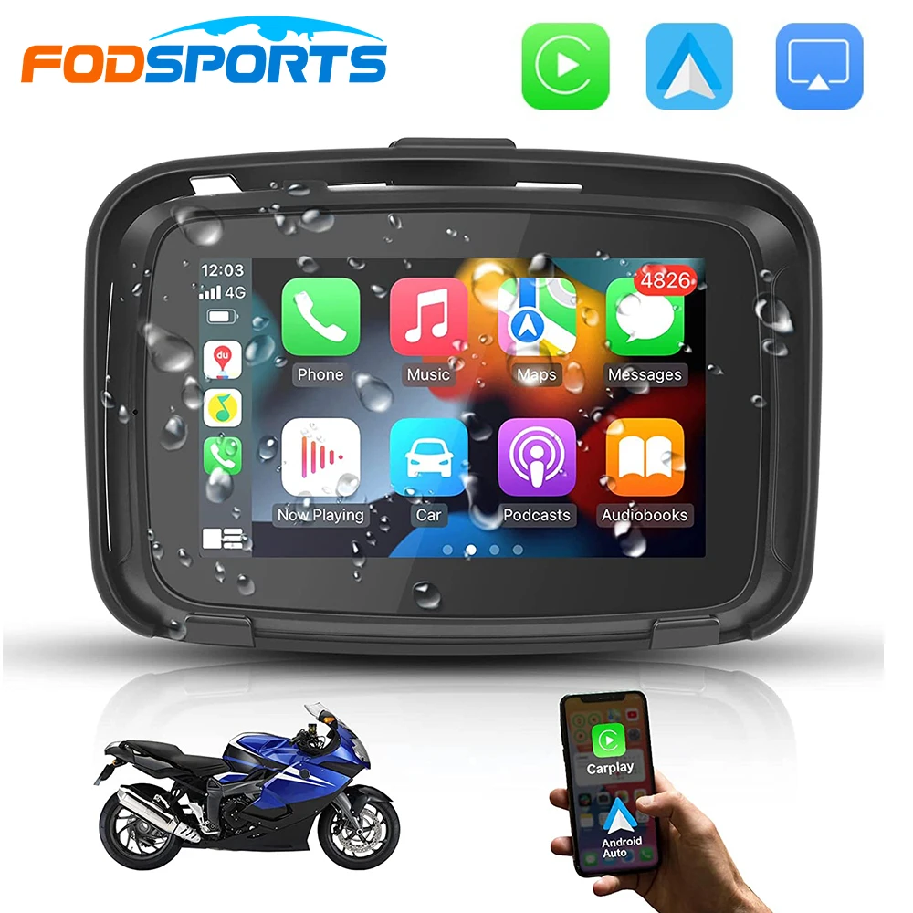 Fodsports C5 Carplay Motorcycle GPS Navigation 5 inch Dual Bluetooth for Apple Android Auto Car Play Navigator Waterproof Screen