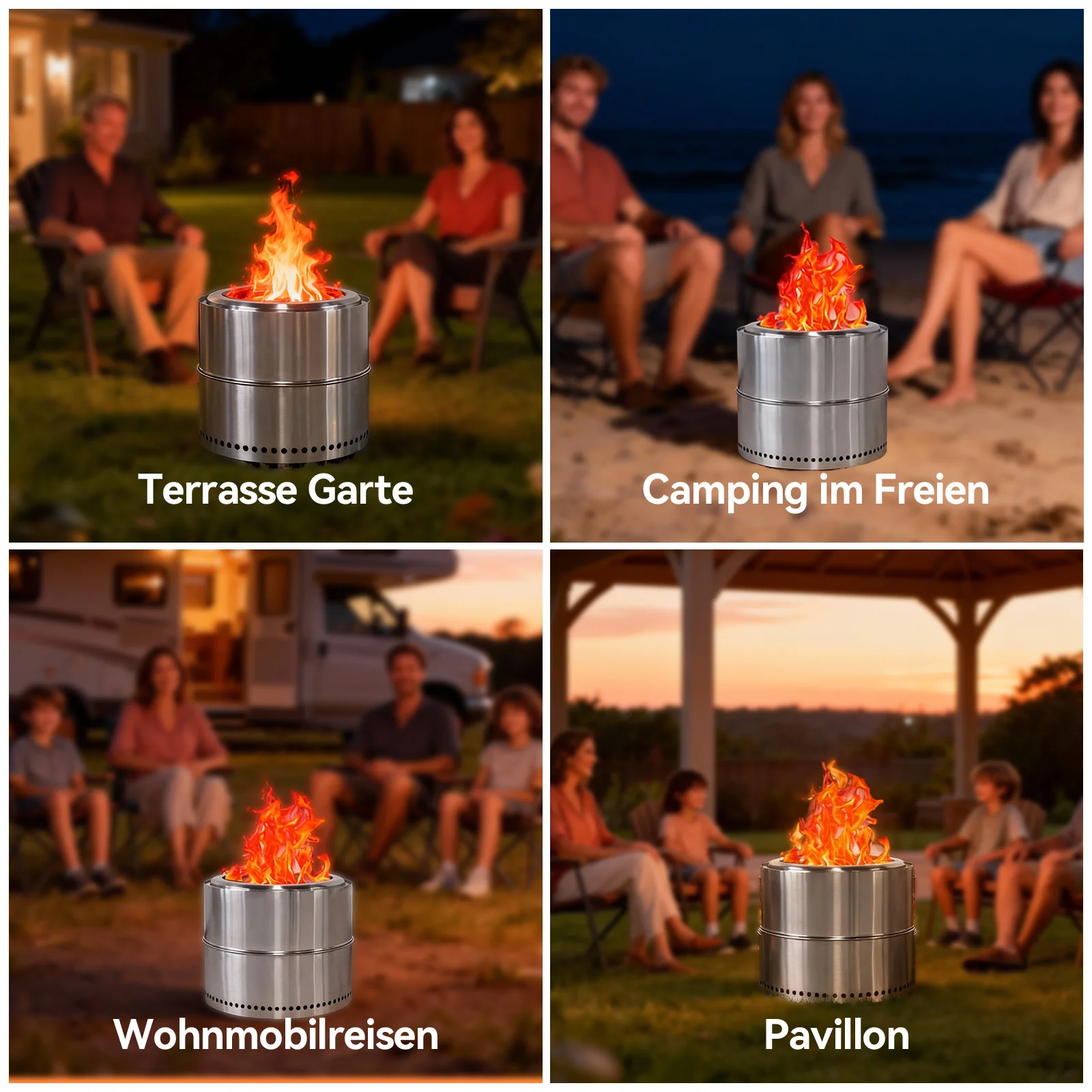 Feuerstelle, Holzfeuerstelle, Grill-Feuerstelle, Edelstahl, Tragbare Outdoor-Feuerstelle mit Aschefänger (Feuerstelle, Holzfeuerstelle, BBQ-Feuerstelle)