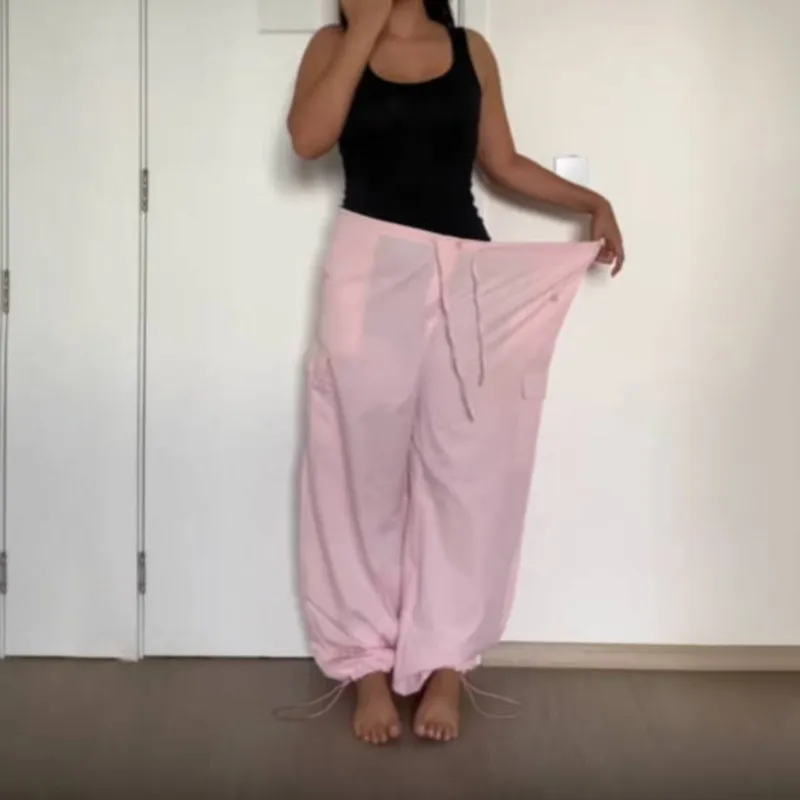 Odzież Y2K Oversized Plus Size spadochron z niskim stanem luźna, workowata spodnie dresowe damskie spodnie do joggera Cargo stroje Streetwear