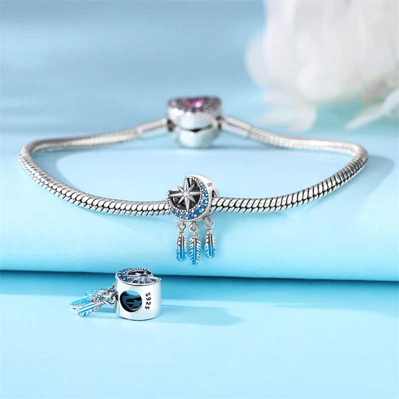 2024 Real Charms 925 Sterling Silver Star Moon Rainbow heart Beads Fit Original Bracelet Necklace Jewelry Making Diy Women Gifts