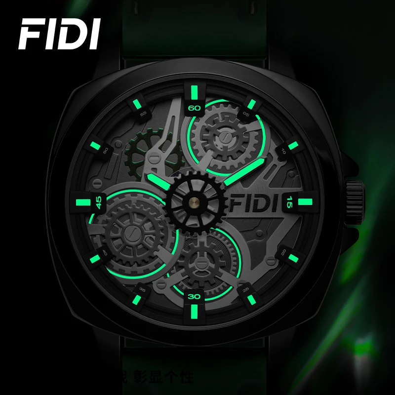 FIDI Watch for Men Analog Quartz Cool Dial Wristwatch Unique Gear Fashion Watch Waterproof Silicone Strap Men\'s Watches FD107