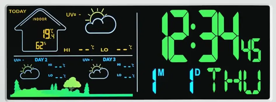 Weiße LCD-Digital-Wanduhr mit Wetterstation, Alarmkalender zur Anzeige von Temperatur und Luftfeuchtigkeit für die Dekoration von Zuhause, Büro und Schreibtisch