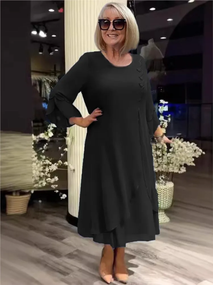 Vrouwen elegante effen jurk mode O hals driekwart trui losse jurken voor vrouwen casual vakantie kleding gewaad femme nieuw