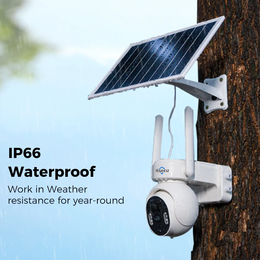 Hiseeu 4G Solar Camera 4MP Waterproof IP Camera Two-way audio PIR Human Detection P2P Night Vision With 9000mAh Battery Camera