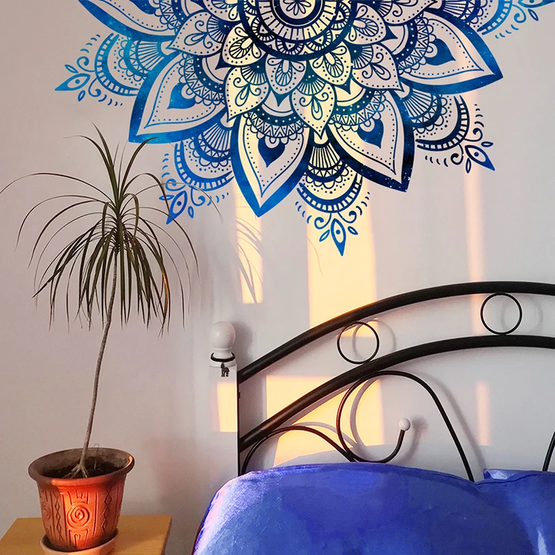 Mandala Naklejki do sypialni Winylowa tapeta do jogi Naklejki ścienne Lotus Bohemian Style Zen Murals