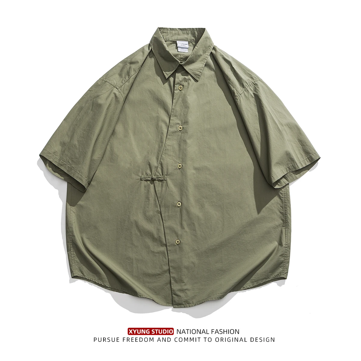 

Модная китайская рубашка из чистого хлопка с винтажным косым воротником на пуговицах, стильная летняя мужская одежда