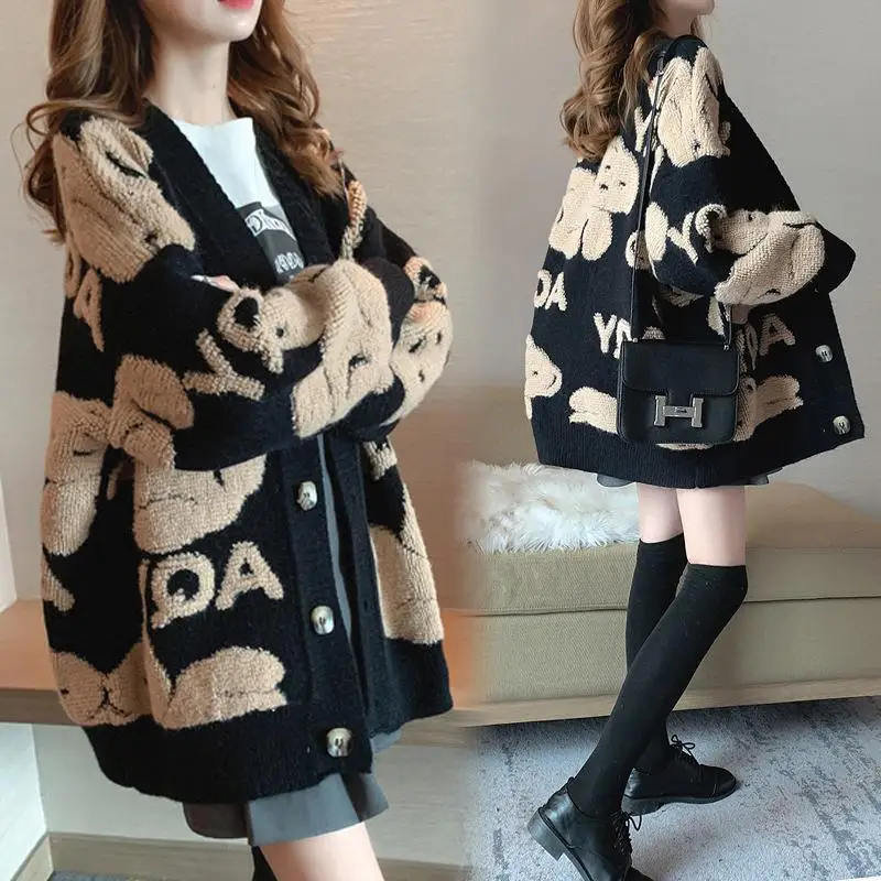 Sweater Coat Spring and Autumn Women\'s Clothing 2023 New Lazy Style Ins Korean Version Loose Knit Cardigan Women\'s Top