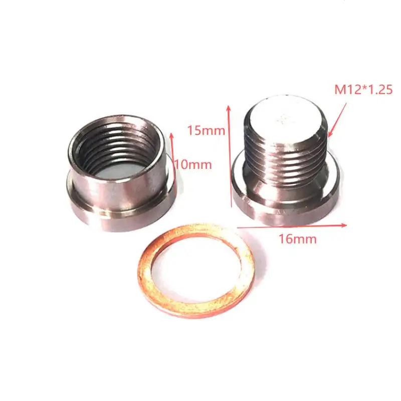 M12X1.25 Stainless Steel Inner Hexagon Plug And Nut Kit O2 Oxygen Sensor Nut Exhaust Stepped Bung