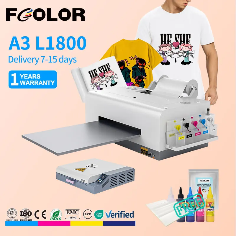 

Принтер Fcolor Roll to Roll A3 L1800 DTF Печатная машина для футболок A3 Футболки Шляпы Гибкографический текстиль Струйный принтер