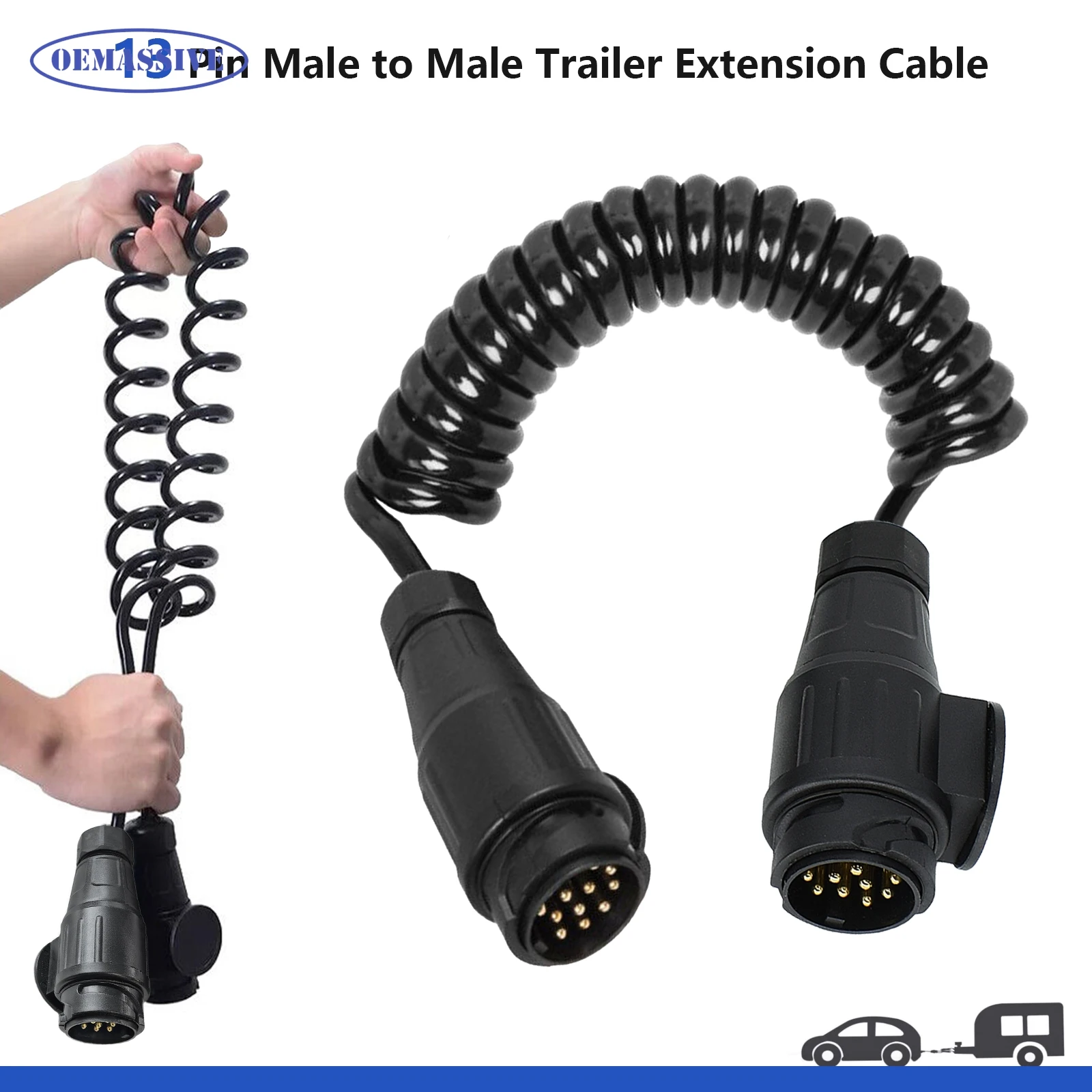 

3m 13Pin Male to Male Trailer Curly Extension Cable Lead Towing Light Adapter Plug Wire Plug Caravan Light Board Cable Connector