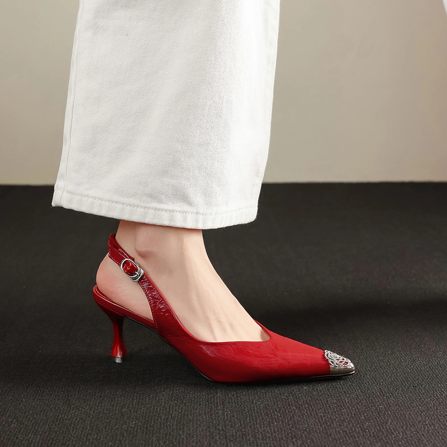 

Genuine Leather Cowhide Women's Sandals,Pointed Closed Toe Stiletto High Heels, Fashion Party Women's Shoes