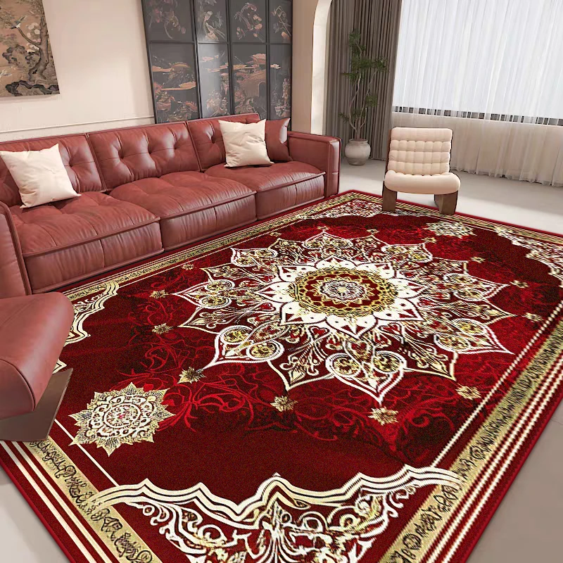 Luxurious Retro Rugs for Living Room European Decoration Home Sofa Area Non-slip Floot Mat Bedroom Cloakroom Red Soft Carpet