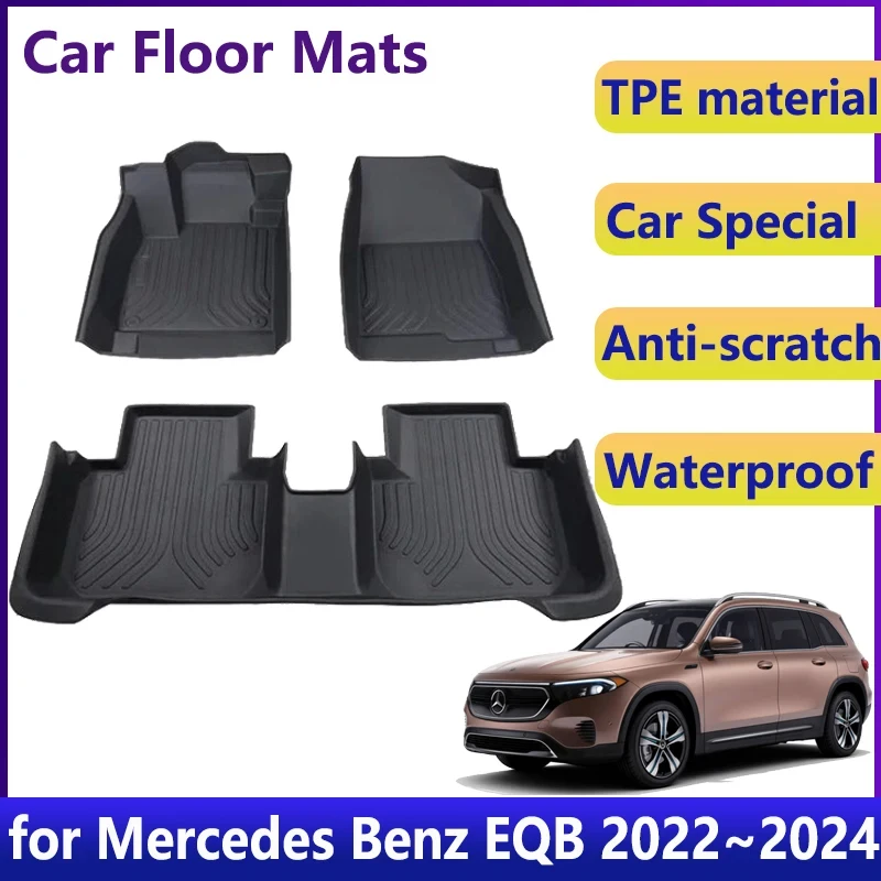 

Car TPE Floor Mats For Mercedes Benz EQB X243 2022 2023 2024 Universal Leather Foot Pads LHD Carpet Rug Cushion Auto Accessories