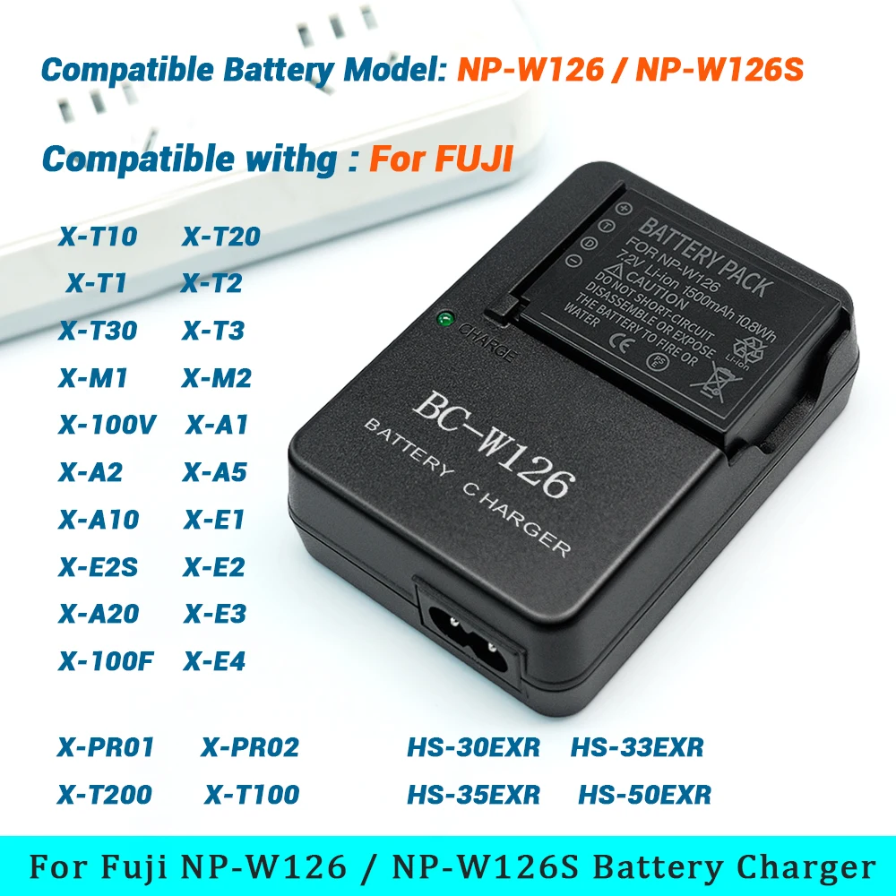 BC-W126 BCW126S Ładowarka do aparatu Fuji NP-W126S NPW126 FinePix X-Pro3,X-Pro2,X-Pro1,X-E1,X-E2,X-E3,X-H1,X-A1,X-T20,X-T1 — zdjęcie produktu 2