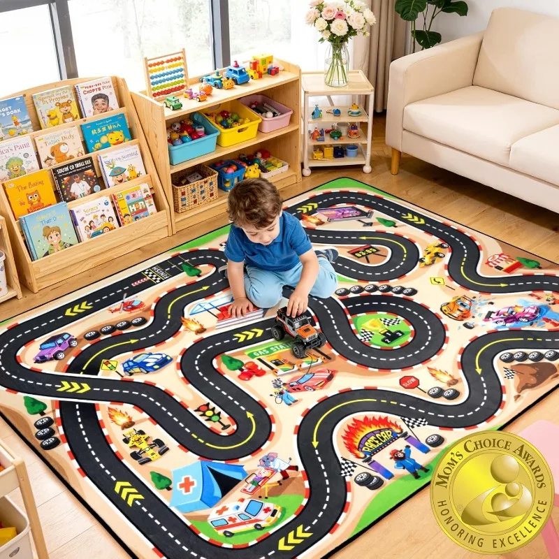 Adventure Themed Play Rug for  Interactive World Map Road Carpet,  Bedroom Living Room Play Area Gift for