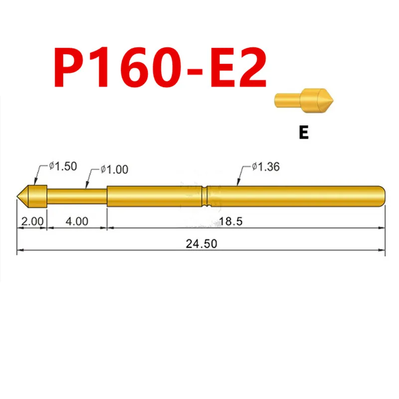 100PCS P160-E2 Spring Test Probe Brass Tube Outer Diameter 1.36mm Total Length 24.5mm ICT Test Needle