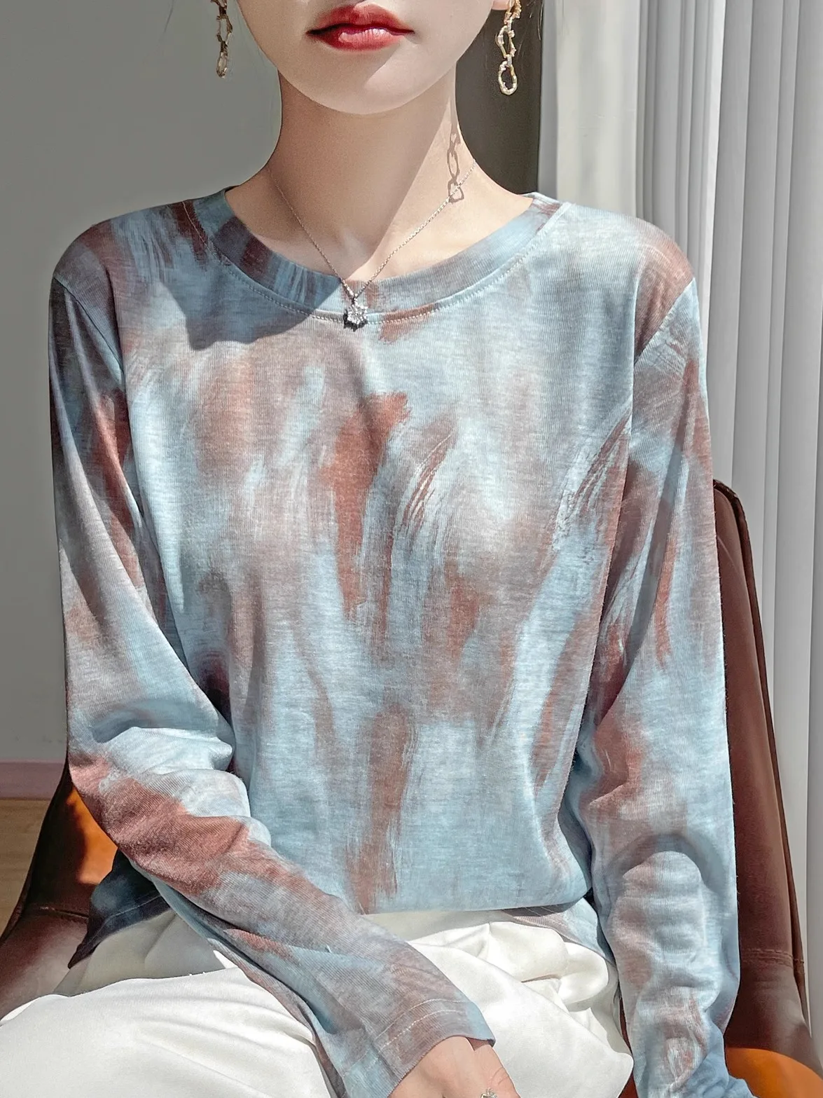 

Autumn Winter Women's round Neck Knitted Sweater Cashmere Woolen Print Loose Fit Base Layer Casual Style Soft Long Sleeve Top