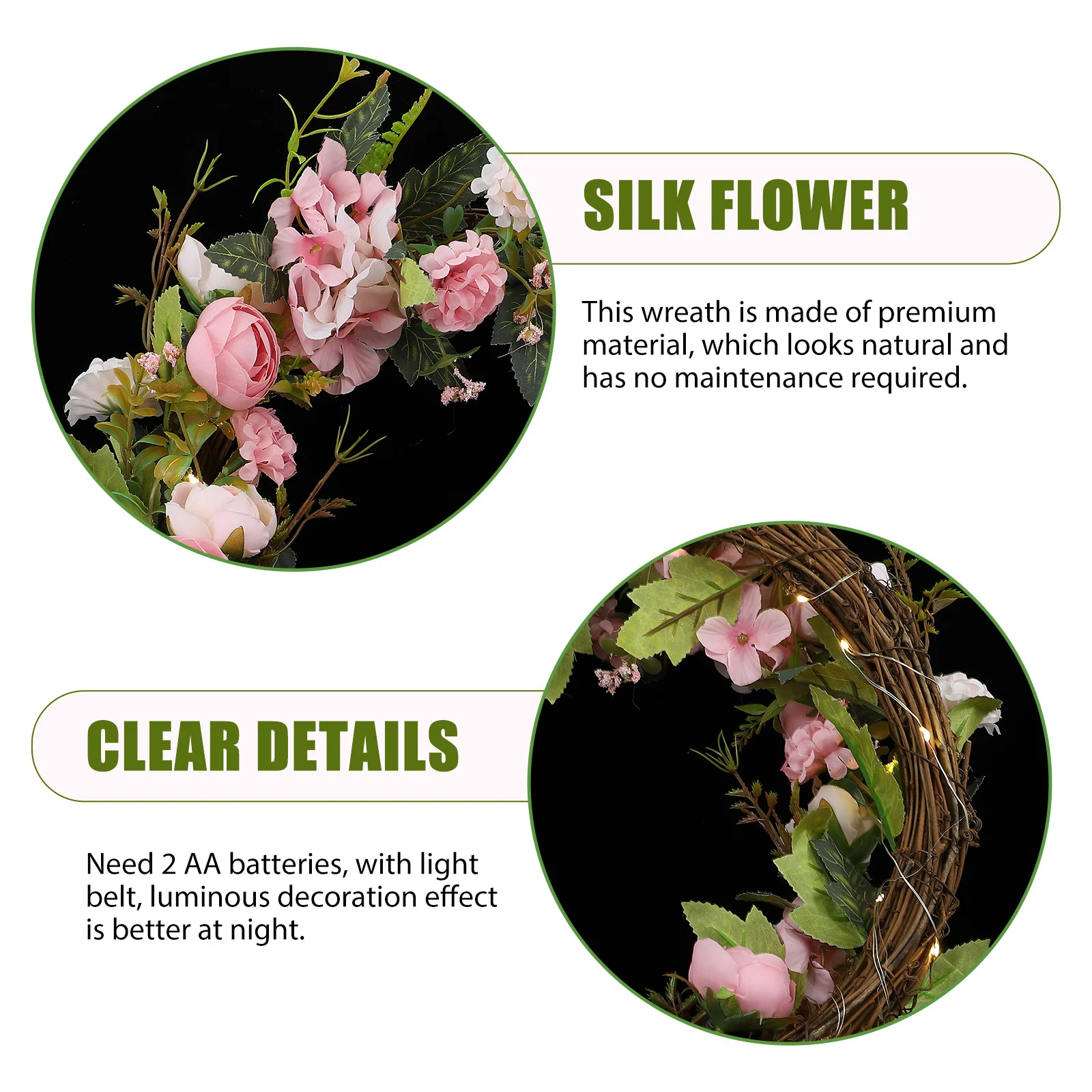 

Artificial Chrysanthemum Wreath With String Lights Eucalyptus Hanging Flower Decor For Front Door Wedding Party