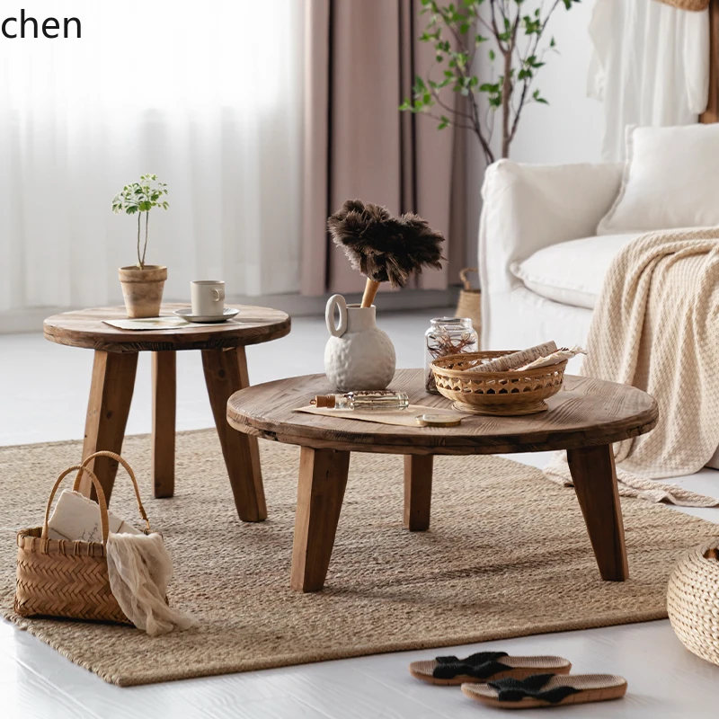 solid wood round low coffee table Internet celebrity Nordic combination modern simple living room round table