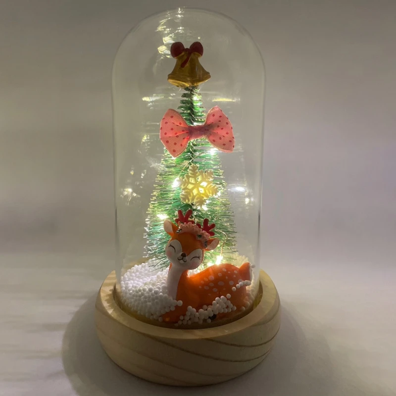 Christmas Tree in Glass Dome with LED String Lights for Decorations or Gifts Xmas Home Indoor Room Artificial Table Decorations