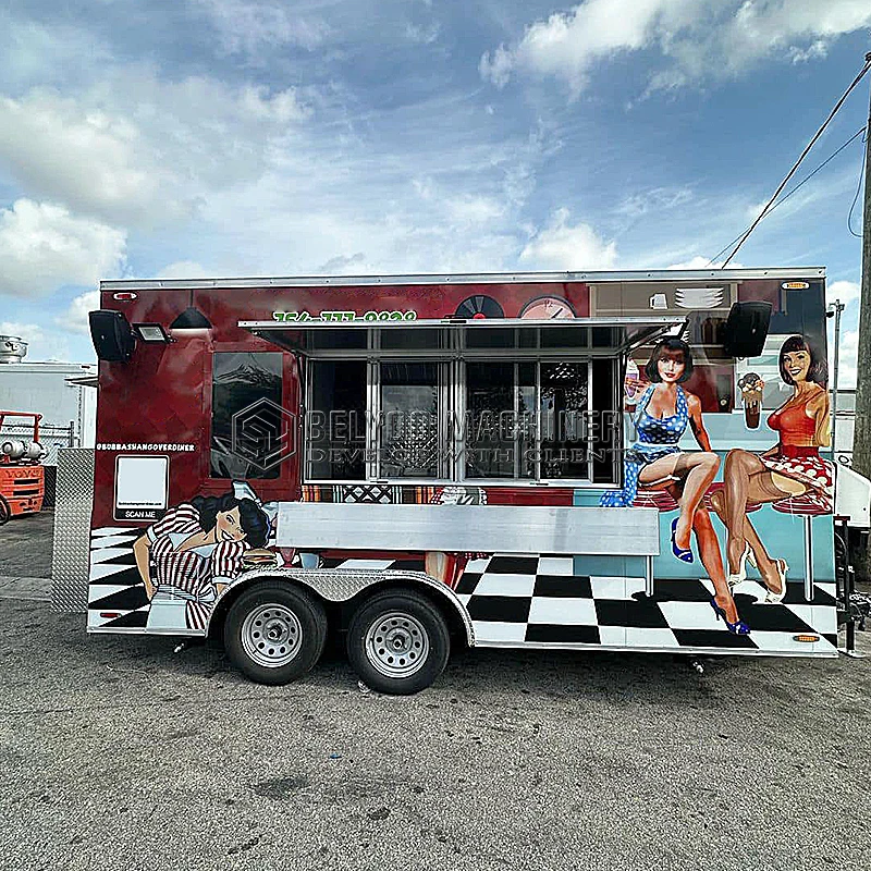 Belyoo New Design Fully Equipped Food Truck Food Trailers Fully Equipped Snack Food Truck Mobile Smoothie Truck for Sale