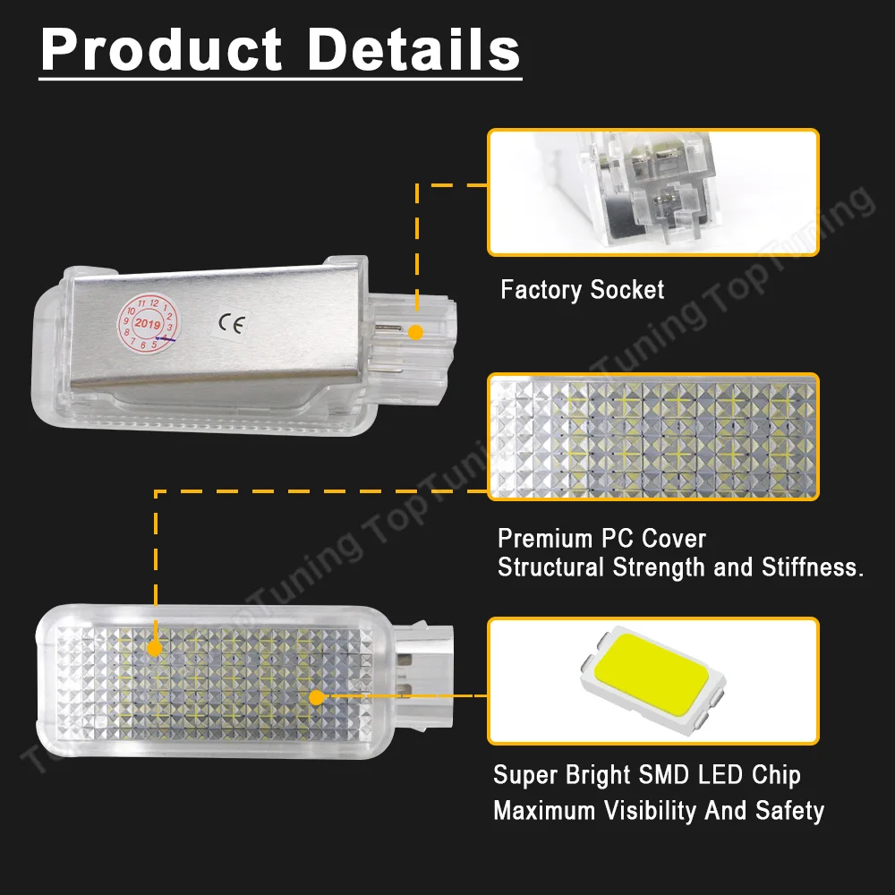2PCS 빨간색 LED 의례 문 트렁크 Footwell Golve 박스 라이트 램프 아우디 A3 8P A4 B6 B7 B8 B9 A6 S6 C6 A7 S7 A8 S8/Q5 Q7 R8 A1 썸네일 5