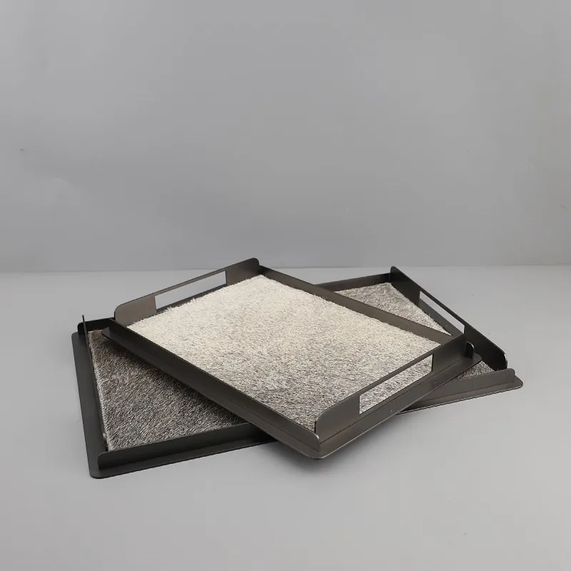 

Европейский набор декоративных подносов из металла и конского волоса в стиле легкой роскоши для гостиной, спальни, прихожей, отеля, мягкий декор, аксессуары для дома