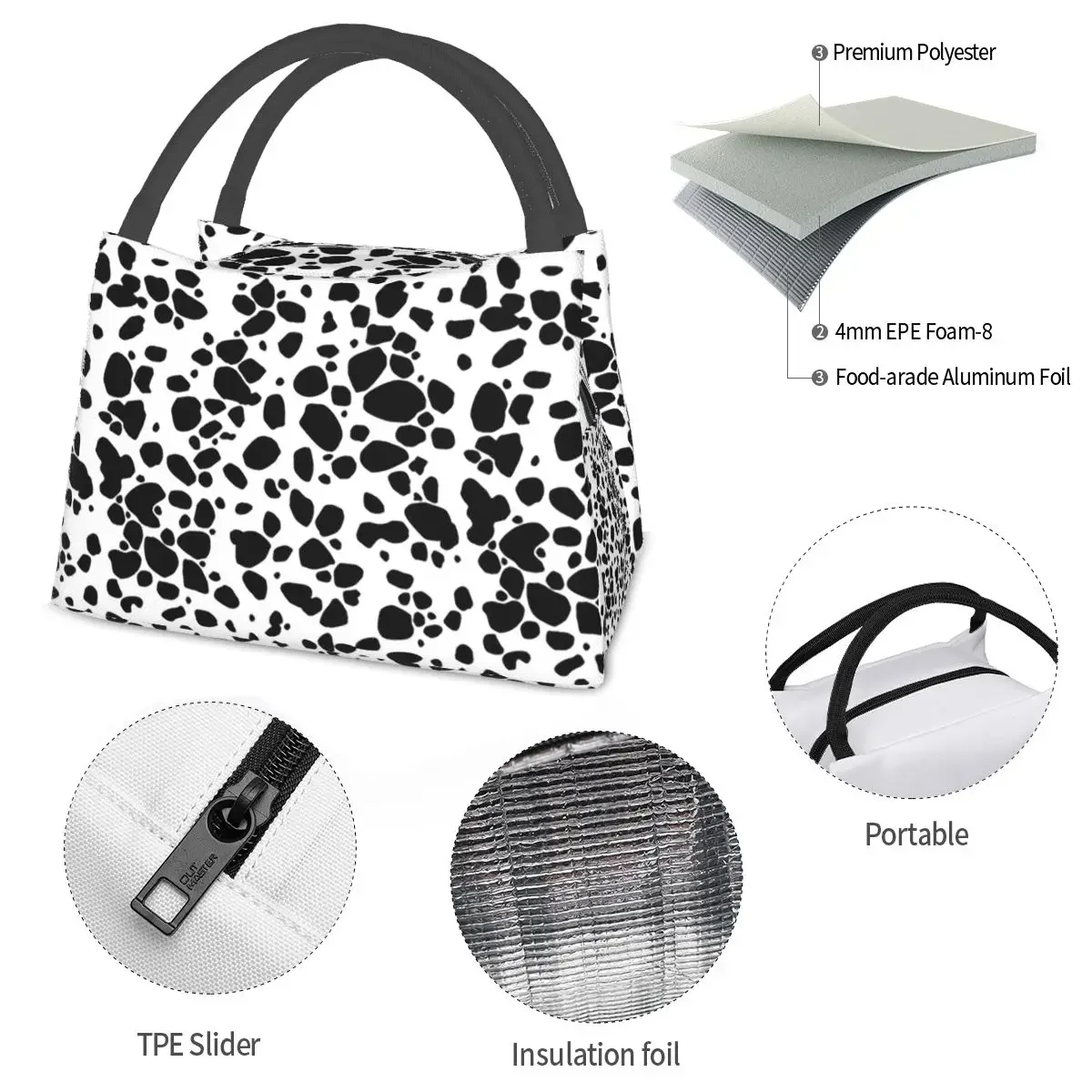 الدلماسية الكلب طباعة أكياس الغداء معزول بينتو صندوق مقاوم للماء حقيبة حمل الغداء أكياس نزهة برودة حقيبة حرارية للمرأة الأطفال العمل