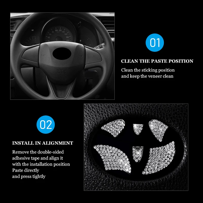 Crystal Diamond Car Steering Wheel Emblem Stickers For Toyota Auris Raize Rav4 Yaris Cross Corolla Decorative Decals Accessories