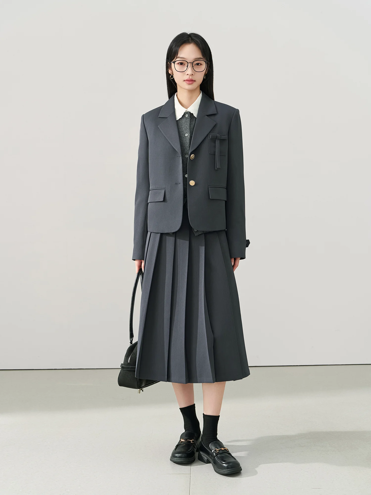 

Gray Suit Set by Bird Miss Professional Commute Workwear Elegant Interview Outfit Female Long Sleeve Polyester Businesswear